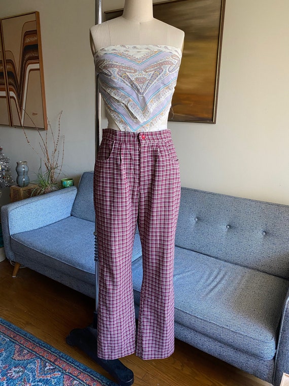 Vintage Plaid High Waisted Pants, Kick Flares, 30"