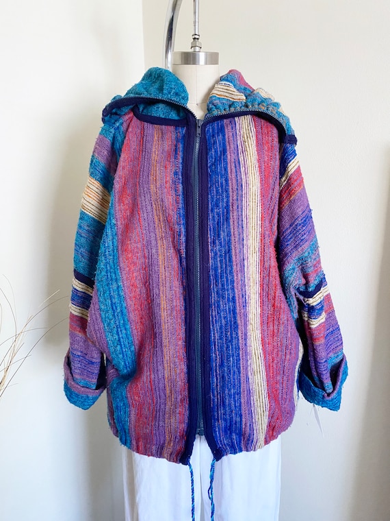 Vintage Striped Jacket, Batwing Sleeves, Oversized