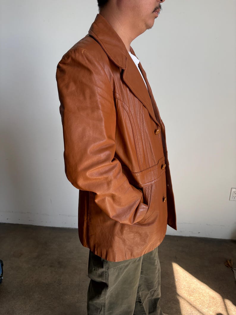 Vintage 70's Men’s Leather Blazer, Western Style, M L image 6
