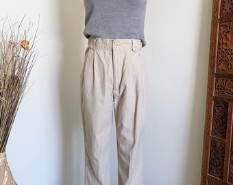 Vintage High Waisted Beige Trousers, Cotton Blend Trousers, 90's Vintage, 27" Waist