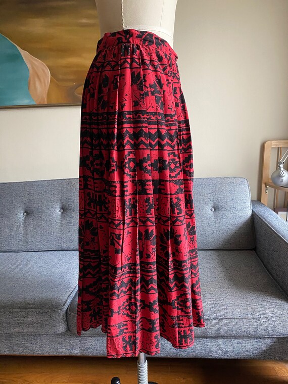 Vintage Red Silk Pleated Skirt, 80's Silk Skirt, … - image 4