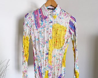 Vintage Pleated Blouse, Y2K Style, High Fashion, S M