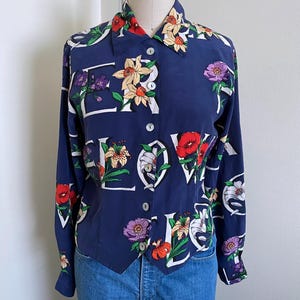 Vintage Floral Silk Blouse, 90&#39;s Vintage, Small