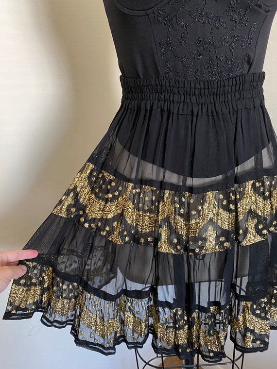 Vintage Sheer Skirt, Black and Gold, High Waisted… - image 5