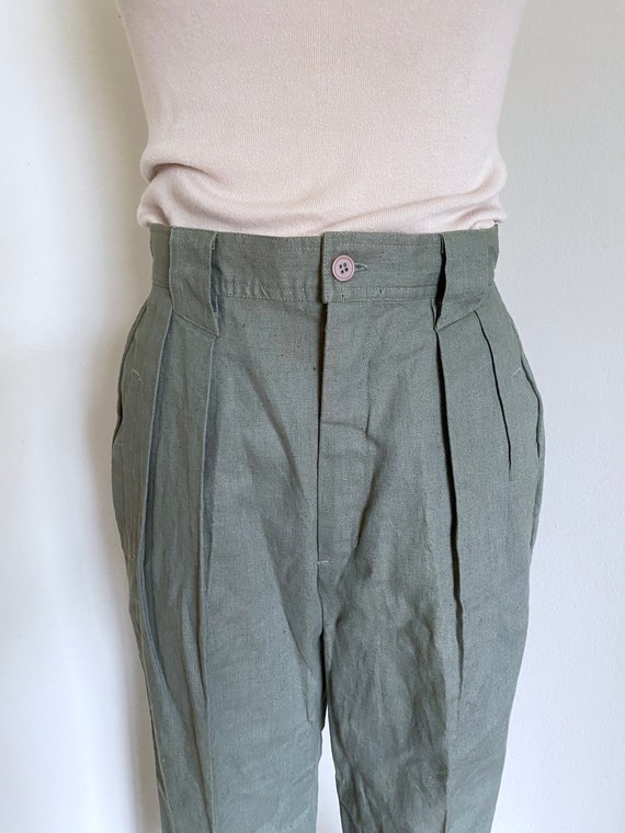 Vintage High Waisted Olive Trousers, Cotton and L… - image 4