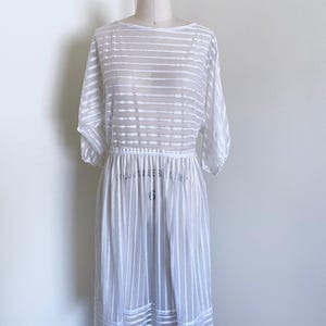 Vintage 80&#39;s Sheer Striped White Dress