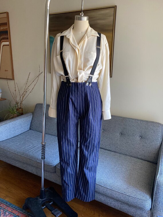Vintage Striped Pants and Suspenders Set / High Wa