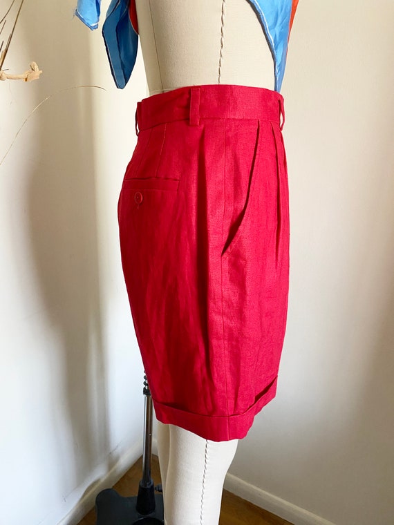 Vintage Linen Shorts, Bermuda Shorts, Red, Walkin… - image 4