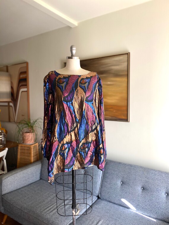 80's Vintage Metallic Tunic Blouse