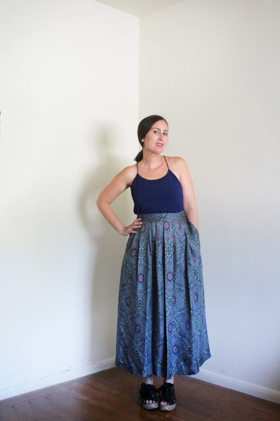 Vintage High Waisted Silk Skirt / Silk Pleated Pl… - image 2