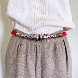 Vintage 80&#39;s Ornate Red and Silver Belt, High Waisted Fit, S