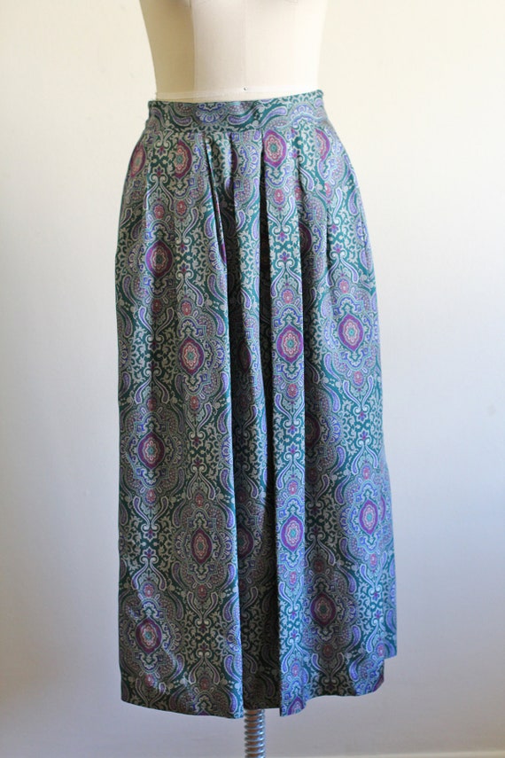 Vintage High Waisted Silk Skirt / Silk Pleated Pl… - image 3