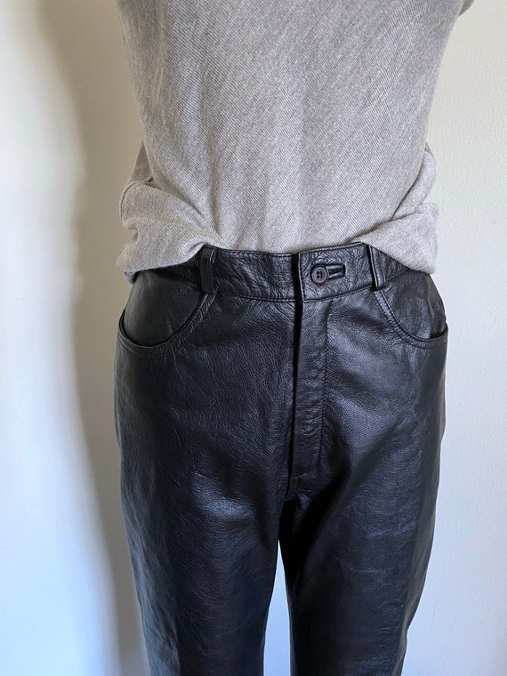 Vintage Black Leather Pants, High Waisted Pants, … - image 2