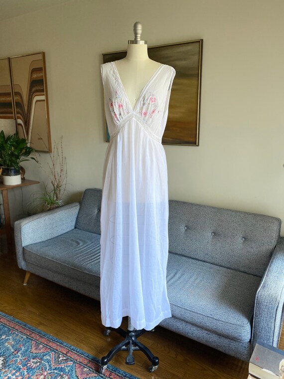 Vintage Embroidered Nightgown, Floral Embroidery,