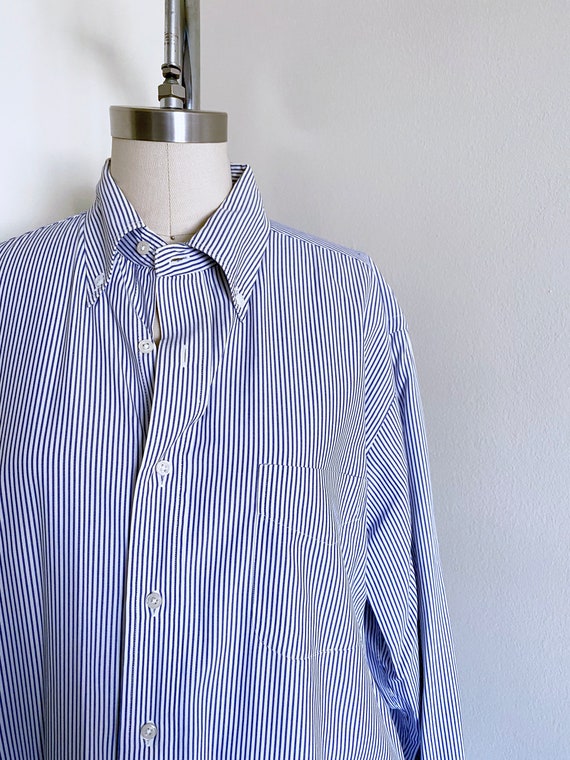 Vintage Striped Cotton Shirt, Menswear, Blue and … - image 7