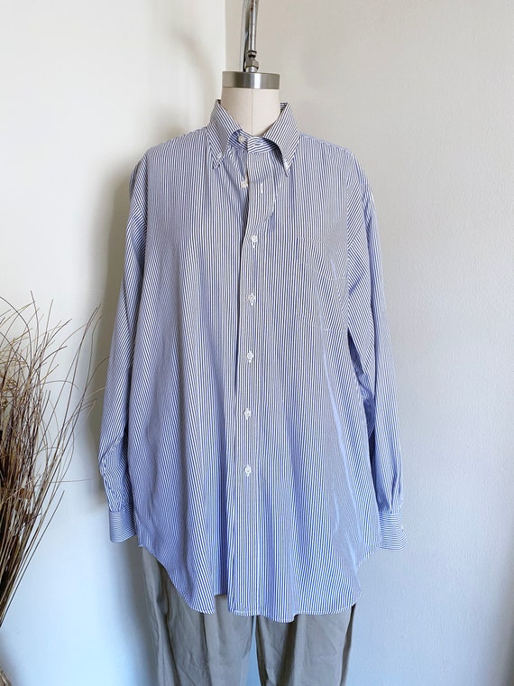 Vintage Striped Cotton Shirt, Menswear, Blue and … - image 1