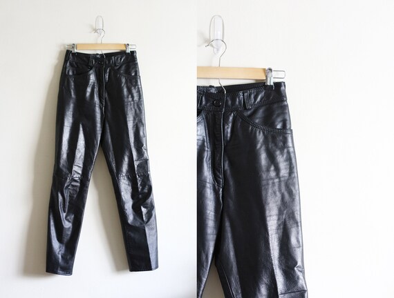 80's Leather Pants / High Waisted Pants / Black