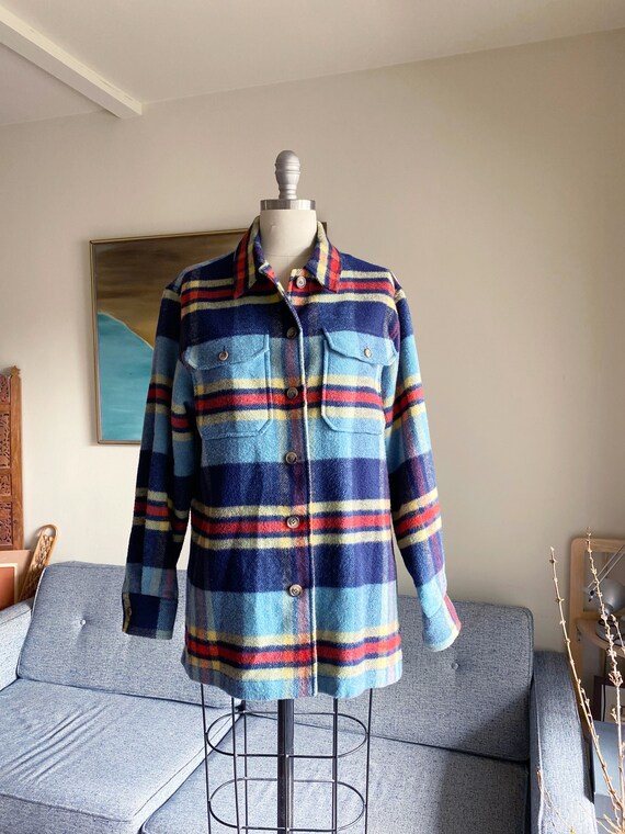 Vintage Wool Shirt Jacket / Plaid Fleece Shirt Jac