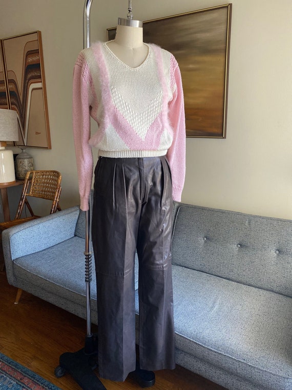 Vintage 80's Pink and White Angora Blend Sweater