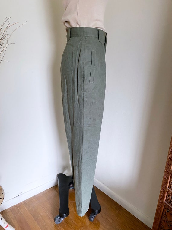 Vintage High Waisted Olive Trousers, Cotton and L… - image 3
