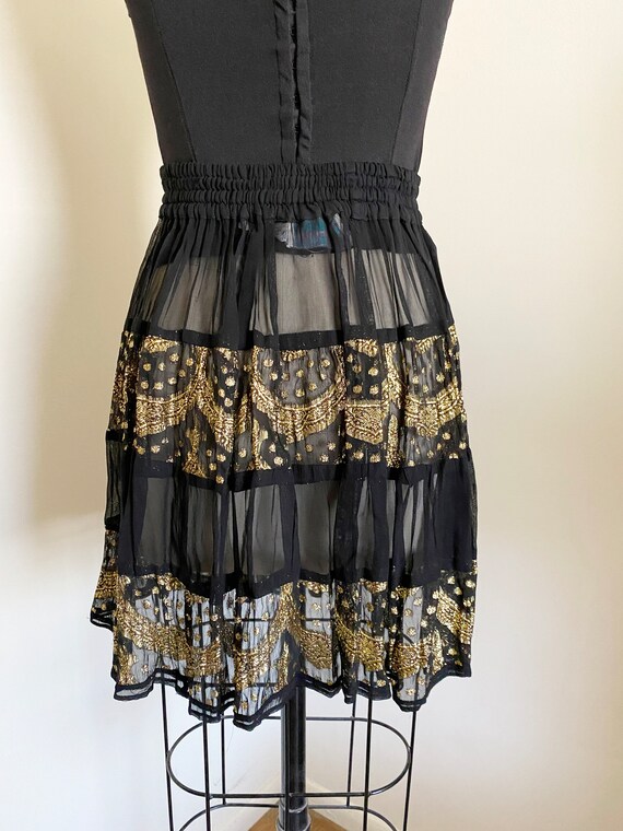 Vintage Sheer Skirt, Black and Gold, High Waisted… - image 2