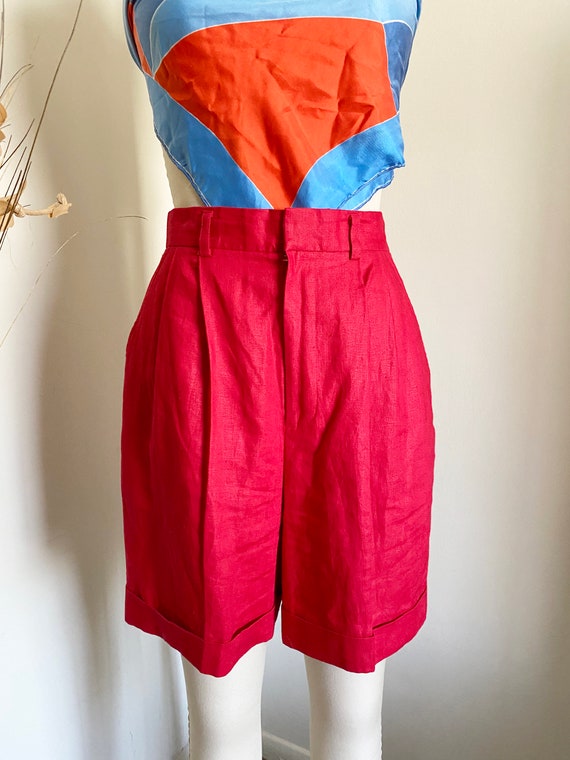 Vintage Linen Shorts, Bermuda Shorts, Red, Walkin… - image 3