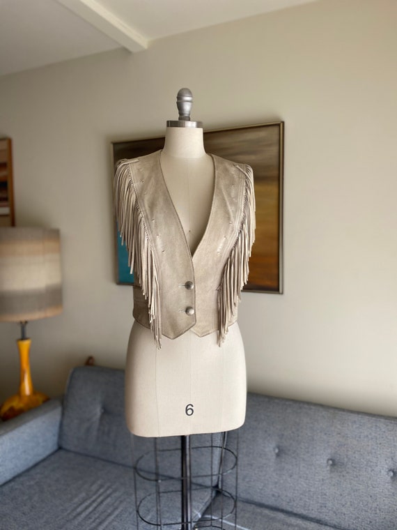 Vintage Suede Fringe Vest / Cropped Vest / S
