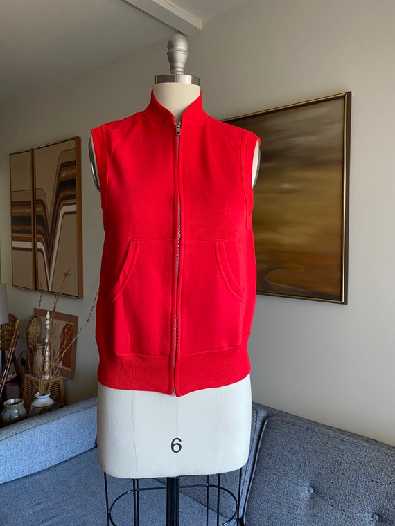 Vintage 80's Red Fleece Vest, Zip Up, Sleeveless,… - image 1