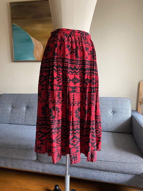 Vintage Red Silk Pleated Skirt, 80's Silk Skirt, … - image 3
