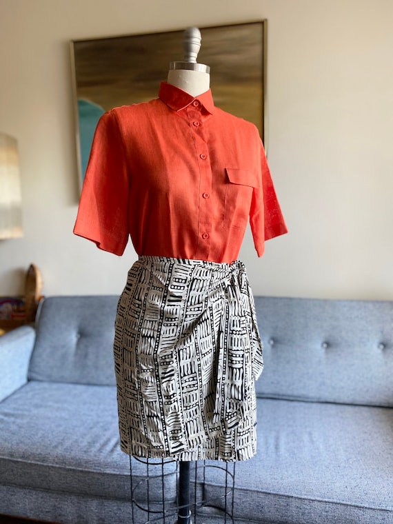 Vintage Orange Linen Blend Shirt / Minimalist Styl