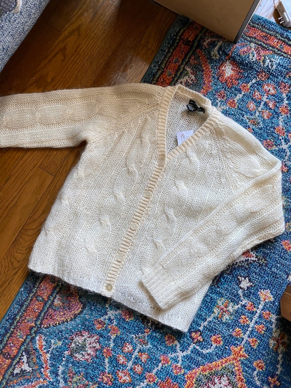 Vintage Ivory Mohair Cardigan / Cropped Sweater /