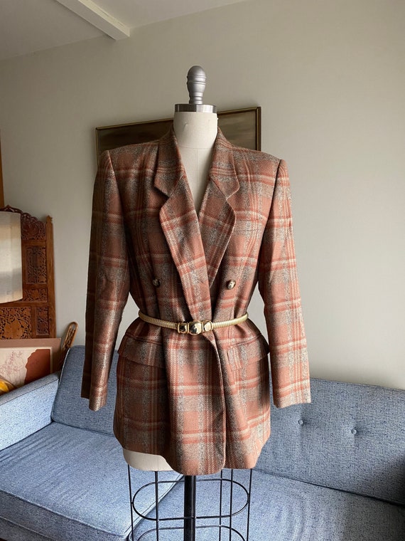 Vintage Plaid Blazer / Brown Plaid Blazer / 90's V