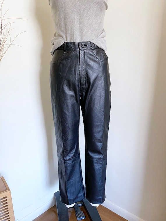 Vintage Black Leather Pants, High Waisted Pants, … - image 1