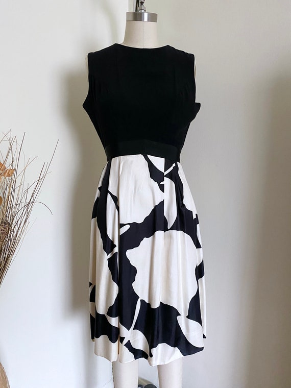 Vintage 60's Silk Dress, Floral Pattern, Black and