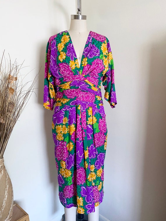 Vintage Silk Louis Feraud Dress, Floral Pattern, D