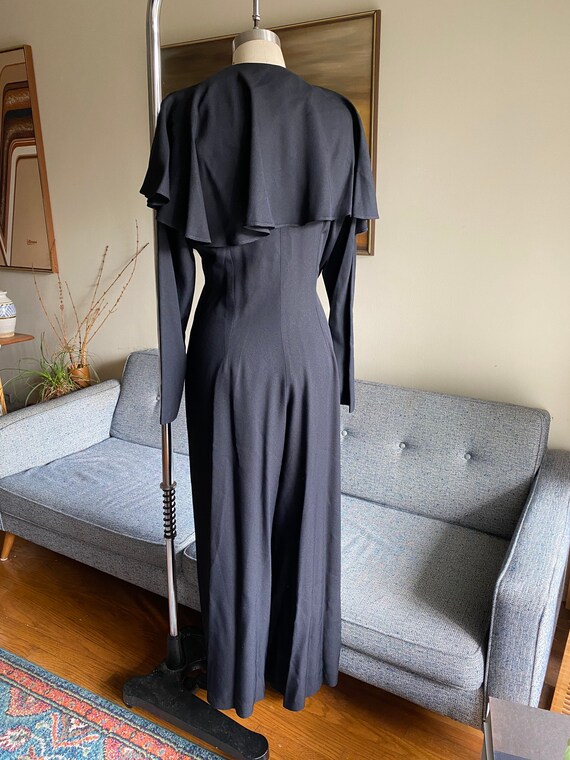 Vintage 90's Black Jumpsuit, Large Ruffle Collar,… - image 4