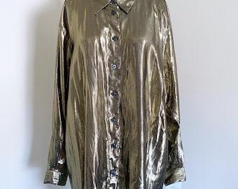 Vintage Gold Metallic Tunic Blouse, Oversized Fit