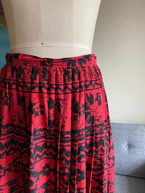 Vintage Red Silk Pleated Skirt, 80's Silk Skirt, … - image 7