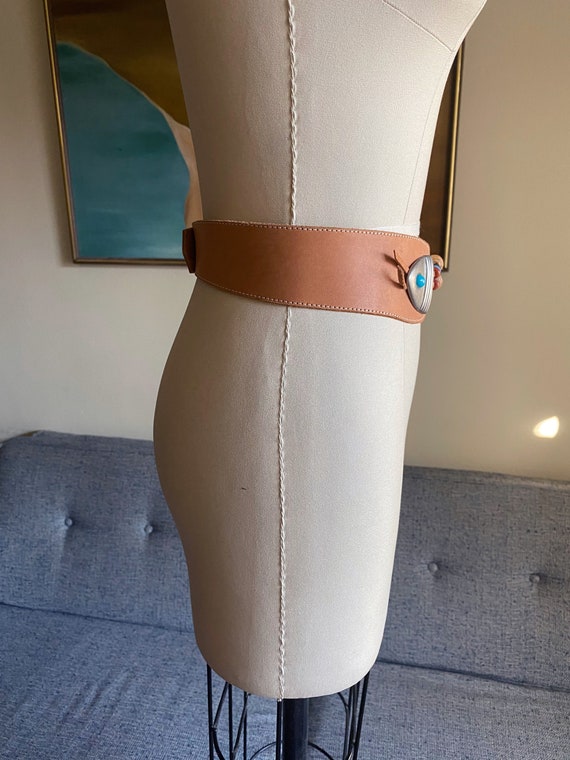 Vintage Leather and Beaded Belt, High Waisted Bel… - image 4