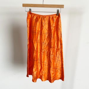Vintage Y2K Orange Silk Skirt, Abstact Pattern