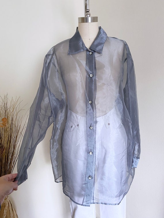 Vintage Sheer Organza Blouse, Oversized Organza T… - image 6