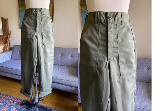 Vintage Army Green Trouser Pants, Olive Green Util