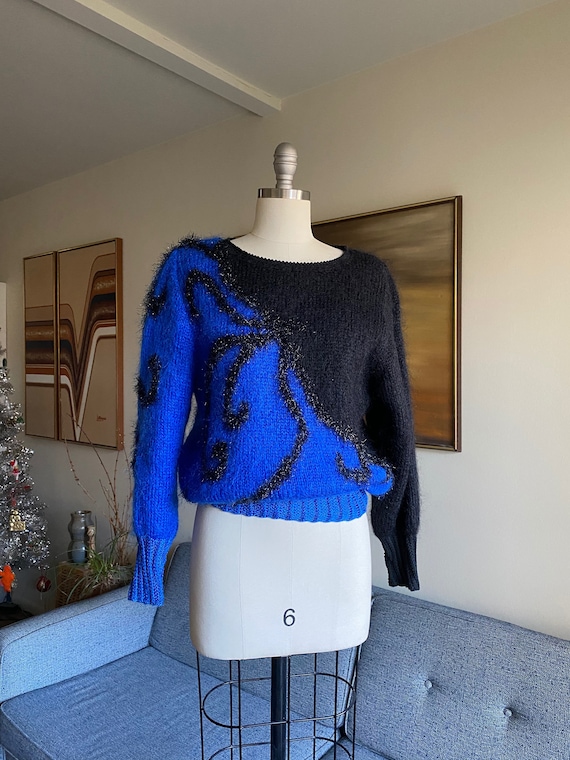 Vintage 80's Mohair Sweater, Two Tone Sweater, Met