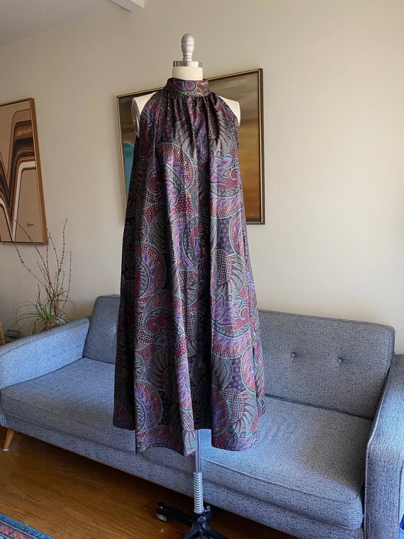 Vintage Trapeze Dress, Printed Cotton Dress, 70's