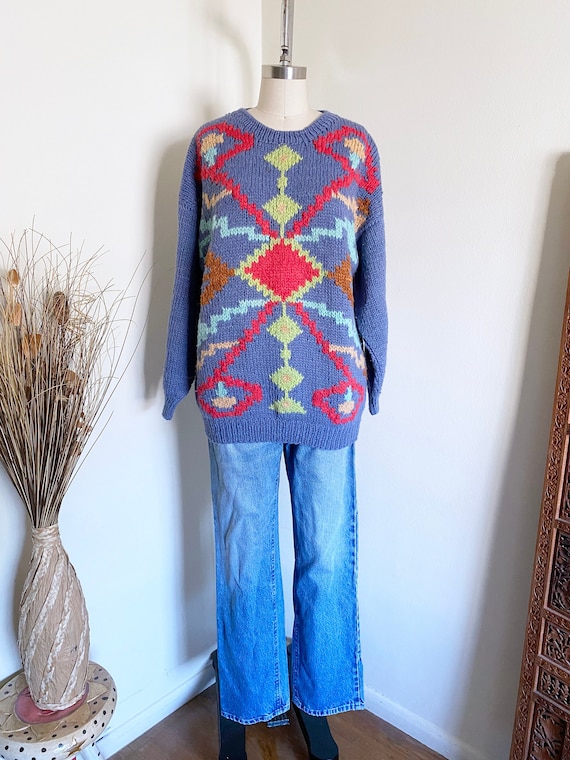 Vintage Abstract Wool Sweater, Oversized Sweater, 