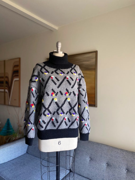 Vintage Wool Sweater, Colorful Sweater, Handmade