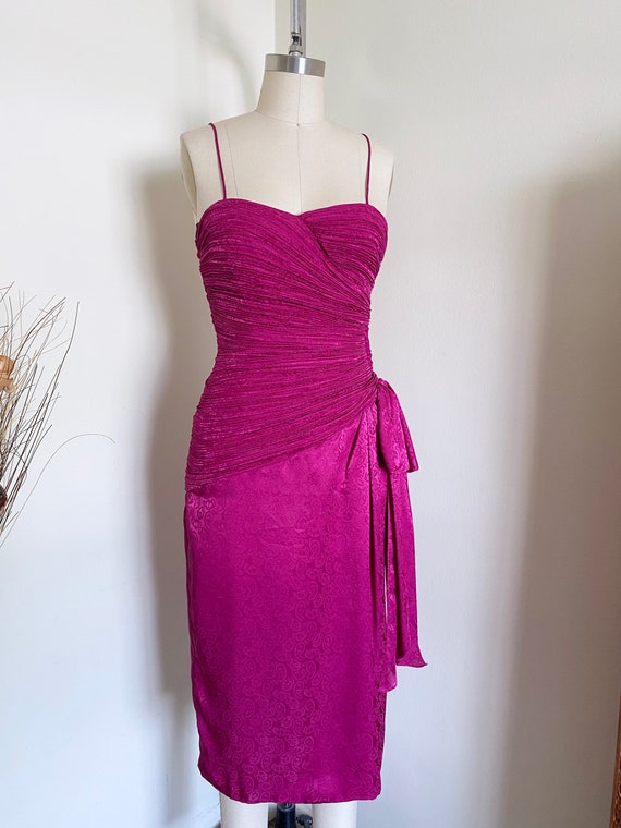 Vintage Silk Cocktail Dress, Silk Plisse Dress, Mo