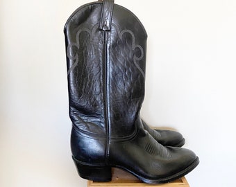 Vintage Black Cowboy Boots, Mens Leather Boots, Made in the USA