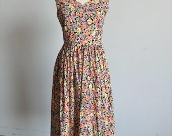 Vintage Laura Ashley Cotton Dress, Floral Pattern, Flared Bottom