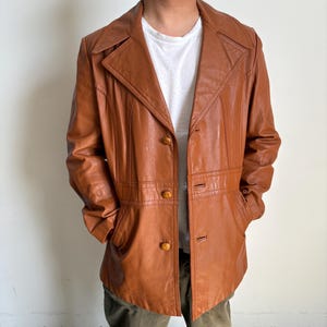 Vintage 70's Men’s Leather Blazer, Western Style, M L image 1